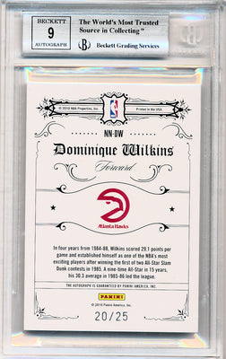 Panini 2009-2010 National Treasures Notable Nicknames  #9 Dominique Wilkins 20/25 / BGS Grade 9 / Auto Grade 9