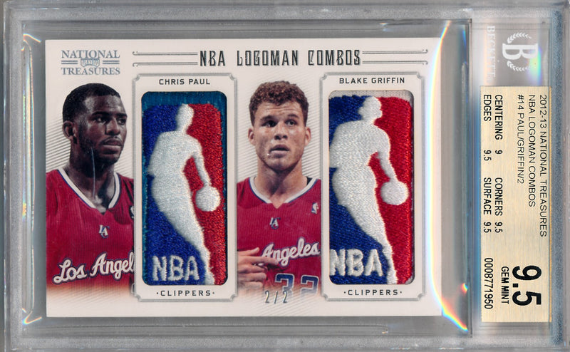 Panini 2012-2013 National Treasures NBA Logoman Combos #14 Chris Paul / Blake Griffin 2/2 / BGS Grade 9.5