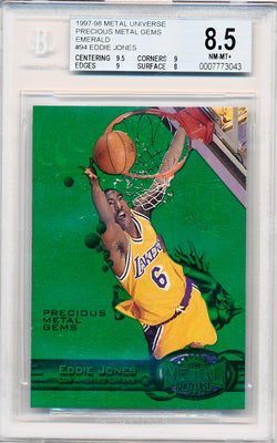 Skybox 1997-1998 Metal Universe Championship Precious Metal Gems Green #94 Eddie Jones 2/100 / BGS Grade 8.5