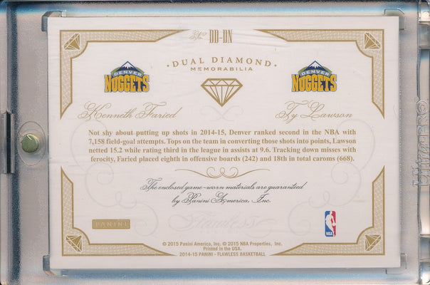 Panini 2014-2015 Flawless Emerald Dual Diamond Patches #DD-DN Kenneth Faried/ Ty Lawson 5/5