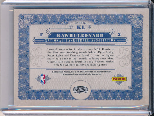 Panini 2012-2013 Gold Standard Gold Futures #KL Kawhi Leonard