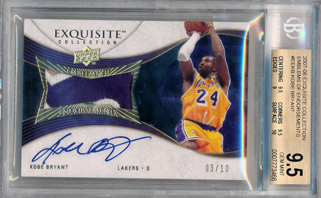 Upper Deck 2007-2008 Exquisite Collection Emblems Of Endorsement #EEKB Kobe Bryant 3/10 / BGS Grade 9.5 / Auto Grade 10