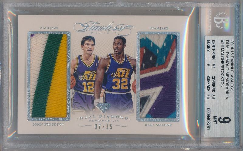 Panini 2014-2015 Flawless Ruby Dual Diamond Patches  #DD-JAZZ John Stockton/ Karl Malone 07/15 / BGS Grade 9