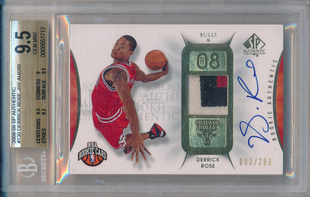 Upper Deck 2008-09 SP Authentic Rookie Jersey Auto #130 Derrick Rose 083/299 / BGS Grade 9.5 / Auto Grade 10