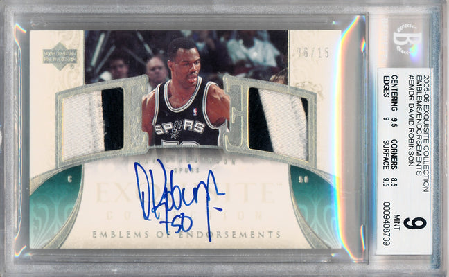 Upper Deck 2005-2006 Exquisite Collection Emblems Of Endorsement #EMDR David Robinson 6/15 / BGS Grade 9 / Auto Grade 10