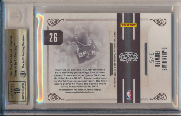 Panini  2009-2010 National Treasures NBA Logoman Signatures #26 DeJuan Blair 3/5 / BGS Grade 9.5 / Auto Grade 10