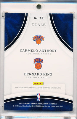 Panini 2016-2017 Immaculate Collection Dual Auto #32 Carmelo Anthony / Bernard King 37/49