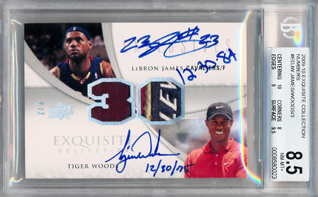 Upper Deck 2009-2010 Exquisite Collection Numbers #ED-JW Lebron James / Tiger Woods 2/3 / BGS Grade 8.5 / Auto Grade 10