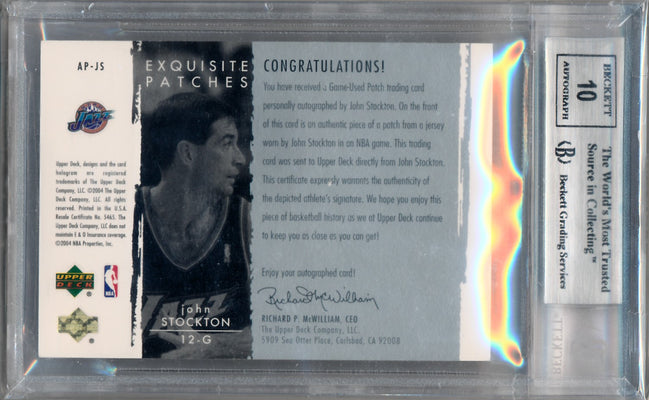 Upper Deck 2003-2004 Exquisite Collection Patches Autographs #AP-JS John Stockton 70/100 / BGS Grade 9 / Auto Grade 10