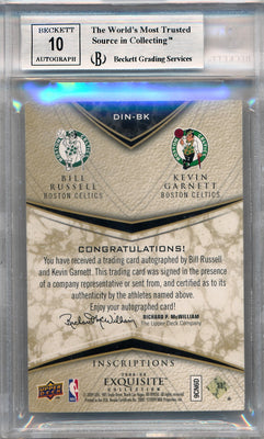 Upper Deck 2008-2009 Exquisite Collection Dual Inscriptions #DIN-BK Bill Russell / Kevin Garnett 5/10 / BGS Grade 9 / Auto Grade 10