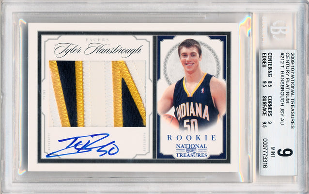 Panini 2009-2010 National Treasures Century Platinum #212 Tyler Hansbrough 2/5 / BGS Grade 9 / Auto Grade 10