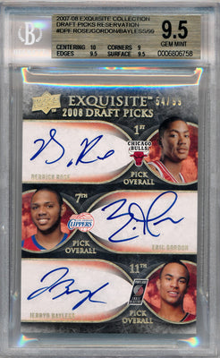 Upper Deck 2007-2008 Exquisite Collection Draft Picks Reservation #DPF Derrick Rose / Eric Gordon / Jerryd Bayless 54/99 / BGS Grade 9.5 / Auto Grade 10