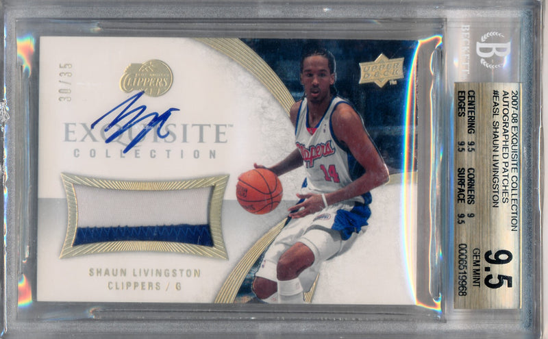 Upper Deck 2007-2008 Exquisite Collection Autographed Patches #EASL Shaun Livingston 30/35 / BGS Grade 9.5 / Auto Grade 10