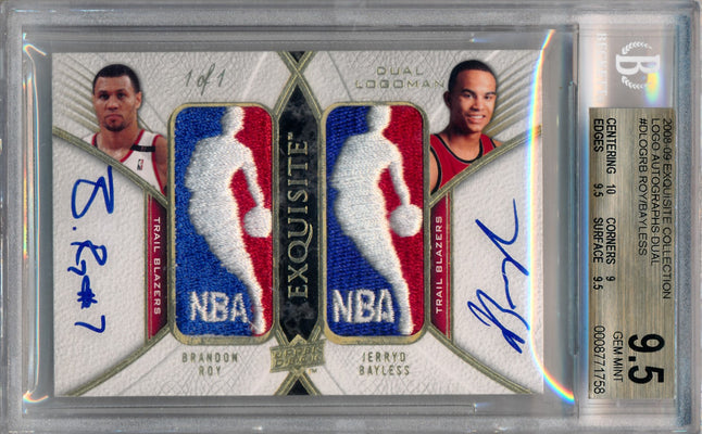 Upper Deck 2008-2009 Exquisite Collection Logoman Autographs Dual #DLOG-RB Brandon Roy / Jerryd Bayless 1/1 / BGS Grade 9.5 / Auto Grade 10