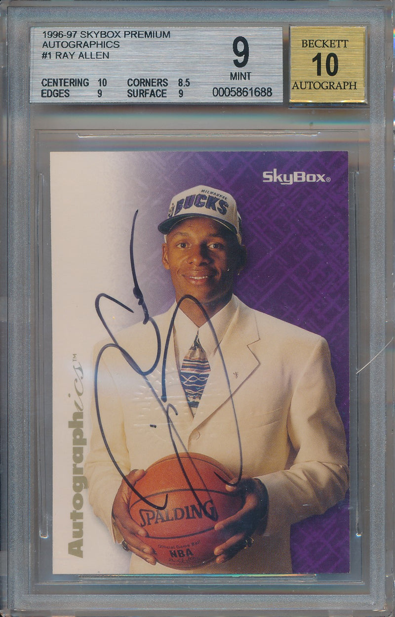 SkyBox 1996-1997 Premium Autographics #1 Ray Allen  / BGS Grade 9 / Auto Grade 10