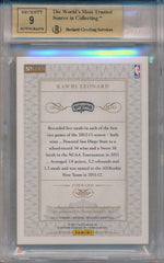 Panini 2013-2014 National Treasures NBA Logoman Autographs #LS-KN Kawhi Leonard 2/2 / BGS Grade 9.5 / Auto Grade 9