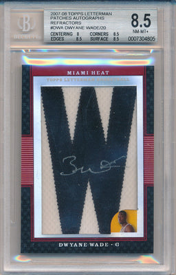 Topps 2007-2008 Letterman Patches Autographes #LA-DWA Dwyane Wade 3/3 / BGS Grade 8.5 / Auto Grade 10