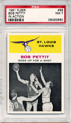 Fleer 1961 St. Louis Hawks  #59 Bob Pettit  / PSA Grade 7