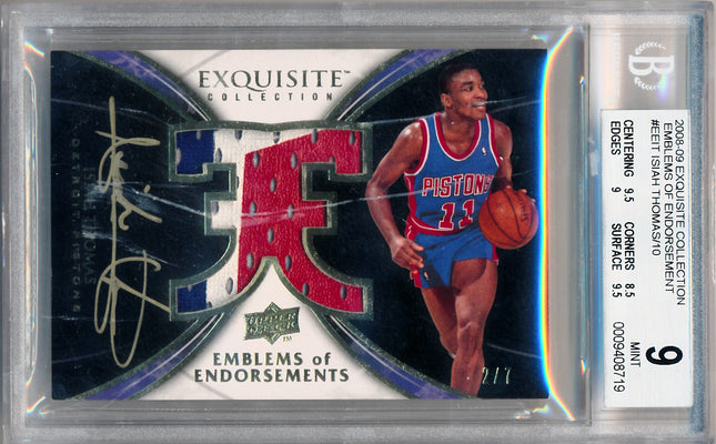 Upper Deck 2008-2009 Exquisite Collection Emblems Of Endorsement #EEIT Isiah Thomas 2/7 / BGS Grade 9 / Auto Grade 10