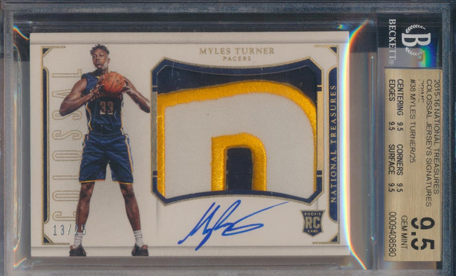 Panini 2015-2016 National Treasures Colossal Jerseys Signatures Prime #CJ-MTN Myles Turner 13/25 / BGS Grade 9.5 / Auto Grade 10