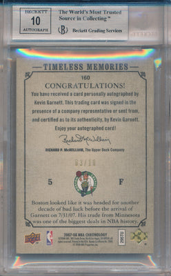 Upper Deck 2007-2008 Chronology Autographs Gold #160 Kevin Garnett 3/10 / BGS Grade 8.5 / Auto Grade 10