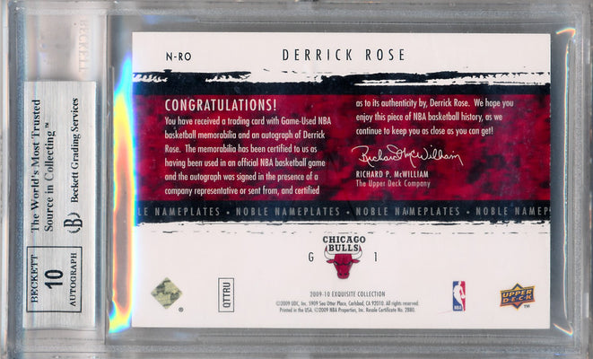 Upper Deck 2009-2010 Exquisite Collection Noble Nameplates #NRO Derrick Rose 7/20 / BGS Grade 9 / Auto Grade 10