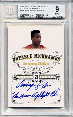 Panini 2009-2010 National Treasures Notable Nicknames  #9 Dominique Wilkins 20/25 / BGS Grade 9 / Auto Grade 9