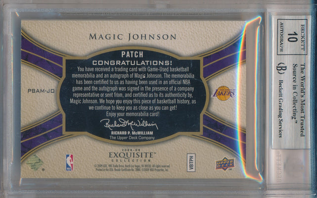 Upper Deck 2008-2009 Exquisite Collection Player Box Patch Auto #PBAM-JO Magic Johnson 15/32 / BGS Grade 9 / Auto Grade 10