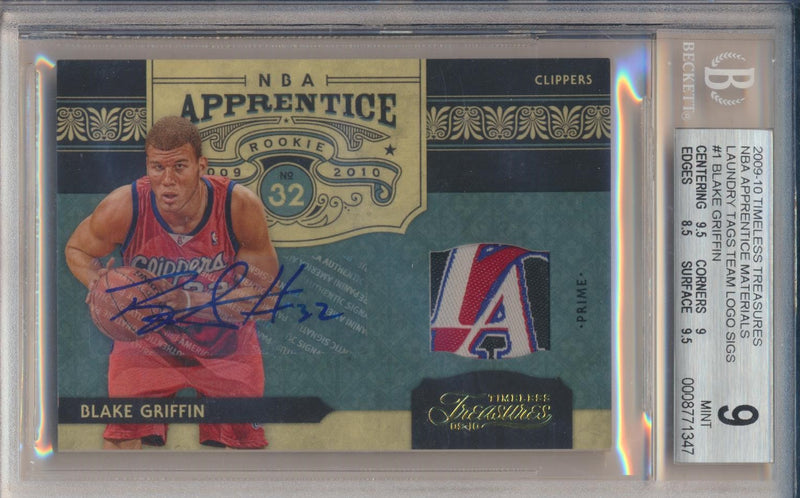 Panini  2009-2010 Timeless Treasures NBA Apprentice Materials Laundry Tags Team Logo Sigs RPA #1 Blake Griffin 1/1 / BGS Grade 9 / Auto Grade 10