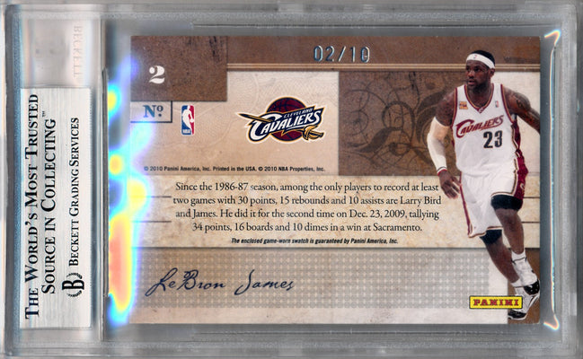 Panini 2009-2010 National Treasures Biography Materials Prime #2 Lebron James 2/10 / BGS Grade 9