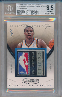 Panini 2013-14 Timeless Treasures Every Player Every Game Tags Prime #1 Russell Westbrook 1/1 / BGS Grade 8.5