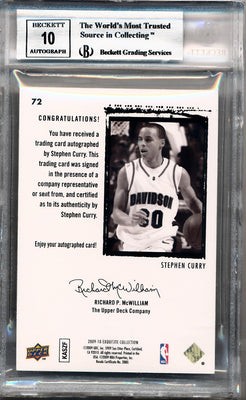 Upper Deck 2009-2010 Exquisite Collection Rookie Parallel #72 Stephen Curry 31/31 / BGS Grade 9 / Auto Grade 10