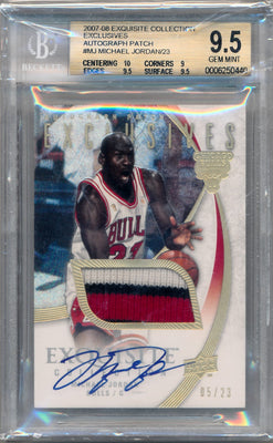 Upper Deck 2007-2008 Exquisite Collection Exclusives Autograph Patch #EAP-MJ Michael Jordan 5/23 / BGS Grade 9.5 / Auto Grade 10