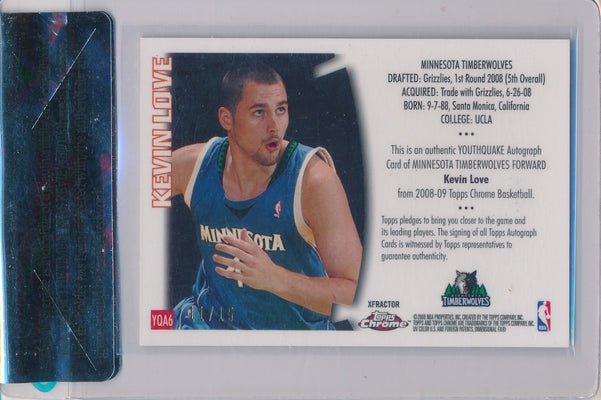 Topps 2008-09 Chrome X-Fractors #YQA6 Kevin Love 11/15 / BGS Grade 8.5 / Auto Grade 10