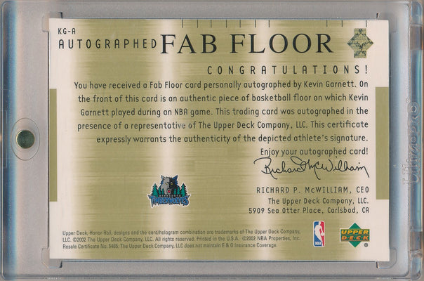 Upper Deck 2002-2003 Honor Roll Autographed Fab Floor #KG-A  Kevin Garnett