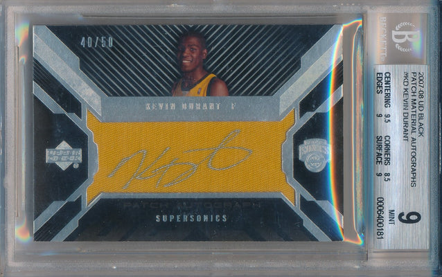 Upper Deck  2007-2008 UD Black Patch Materials Autographs #PMA-KD Kevin Durant 40/50 / BGS Grade 9 / Auto Grade 10