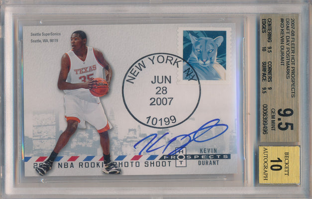 Fleer 2007-2008 Hot Prospects Draft Day Postmarks #PM-KD Kevin Durant 1/50 / BGS Grade 9.5 / Auto Grade 10