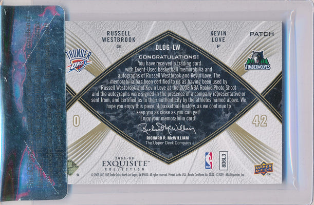 Upper Deck 2008-2009 Exquisite Collection Dual Logoman #DLOG-LW Russel Westbrook / Kevin Love 1/1 / BGS Grade 8.5 / Auto Grade 9