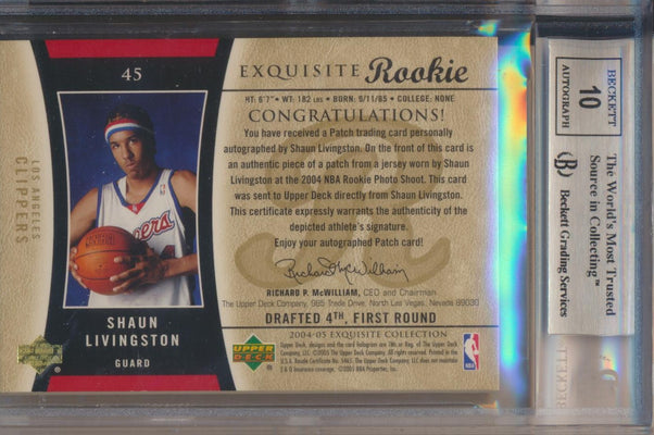 Upper Deck 2004-2005 Exquisite Collection Gold RPA #45 Shaun Livingston 4/14 / BGS Grade 8.5 / Auto Grade 10