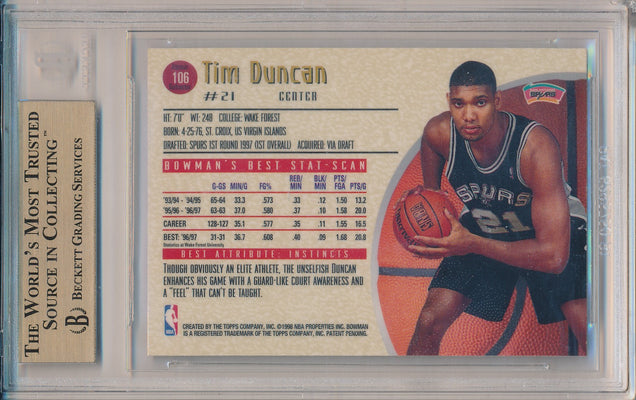 Topps 1997-1998 Bowman's Best Atomic Refractors #106 Tim Duncan  / BGS Grade 9.5