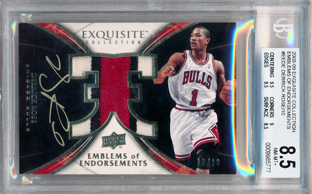 Upper Deck 2008-2009 Exquisite Collection Emblems Of Endorsement #EEDE Derrick Rose 10/10 / BGS Grade 8.5 / Auto Grade 10