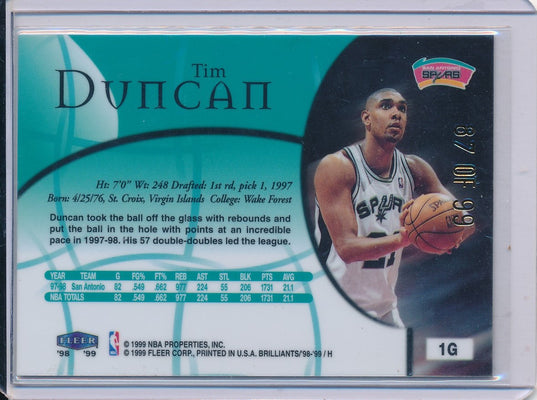 Fleer 1998-1999 Brilliants Gold #1G Tim Duncan 87/99