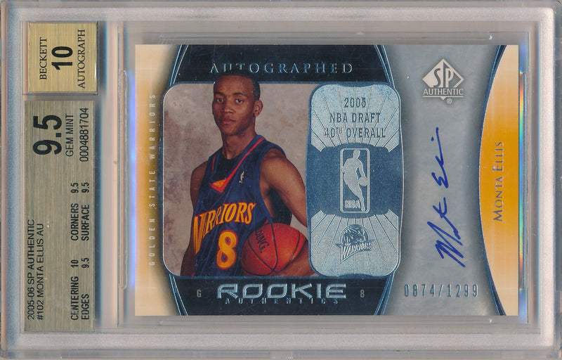 Upper Deck 2005-2006 SP Authentic Rookie Authentics #102 Monta Ellis 874/1299 / BGS Grade 9.5 / Auto Grade 10