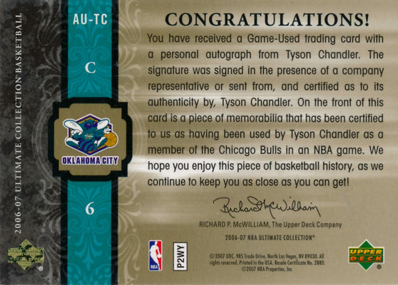 Upper Deck 2006-07 Ultimate Collection  Ultimate Jersey Autographs #AU-TC Tyson Chandler 09/75