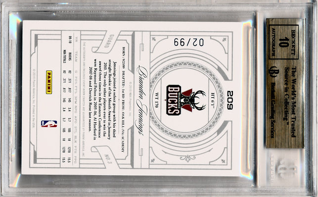 Panini 2009-2010 National Treasures Century Silver #209 Brandon Jennings 2/99 / BGS Grade 9.5 / Auto Grade 10