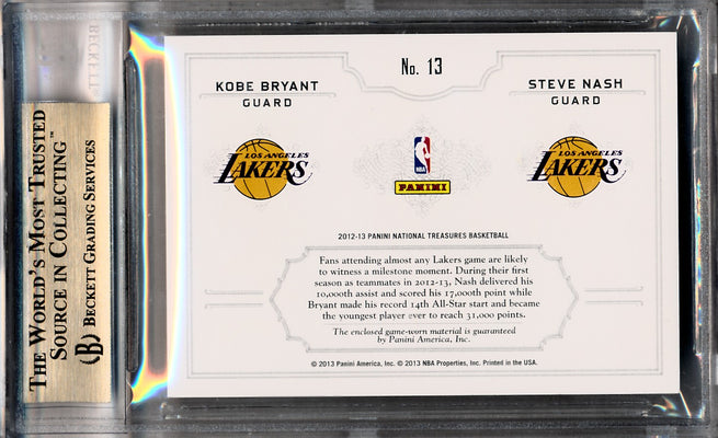 Panini 2012-2013 National Treasures NBA Logoman Combos #13 Kobe Bryant / Steve Nash 1/3 / BGS Grade 9.5