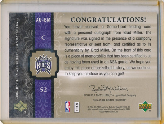 Upper Deck 2006-07 Ultimate Collection  Ultimate Jersey Autographs #AU-BM Brad Miller 53/75