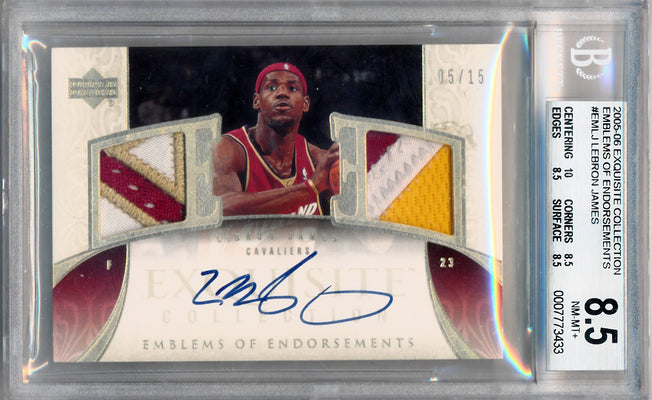 Upper Deck 2005-2006 Exquisite Collection Emblems Of Endorsement #EMLJ Lebron James 5/15 / BGS Grade 8.5 / Auto Grade 10