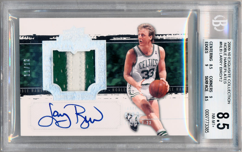 Upper Deck 2009-2010 Exquisite Collection Noble Nameplates #NLB Larry Bird 11/12 / BGS Grade 8.5 / Auto Grade 10