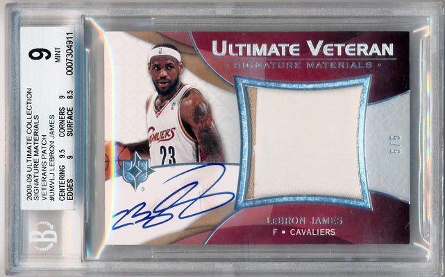 Upper Deck 2008-2009 Ultimate Collection Signature Materials Veterans Patch #UMVLJ Lebron James 5/5 / BGS Grade 9 / Auto Grade 10